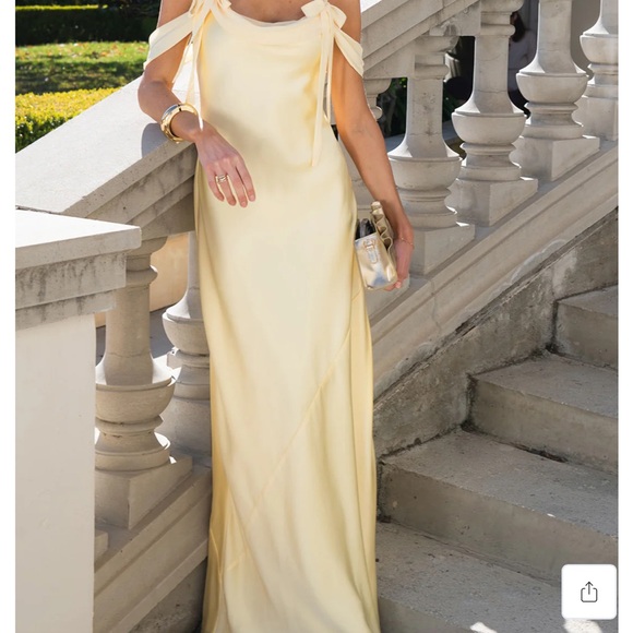 Show Me Your MuMu Dresses & Skirts - Show Me Your MuMu Pale Yellow Satin Slip Gown with Shoulder Ties